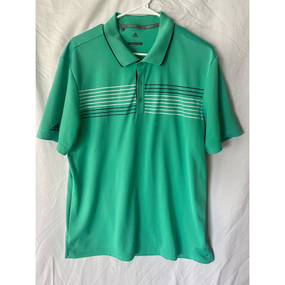 Adidas Men's Golf Polo green striped athleisure sportwear casual size large